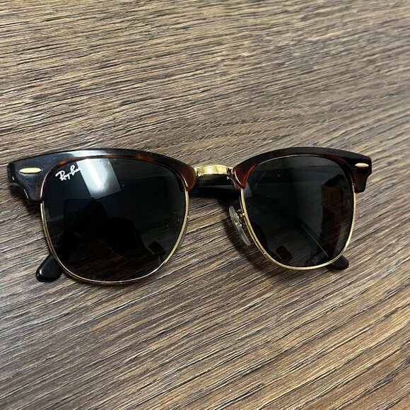 Ray-Ban Clubmaster Sunglasses - Tortoise On Gold - like new ray bans 49-21 - Picture 3 of 8